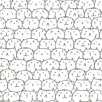 Cute cat seamless pattern background. Vector illustration. Stock Illustration