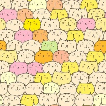Cute cat seamless pattern background. Vector illustration. Stock Illustration