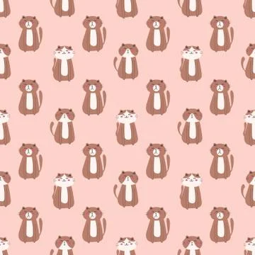 Cute cat seamless pattern background. Vector illustration. Stock Illustration
