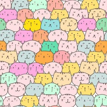 Cute cat seamless pattern background. Vector illustration. Stock Illustration