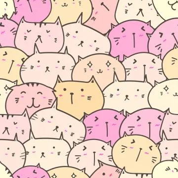 Cute cat seamless pattern background. Vector illustration. Stock Illustration