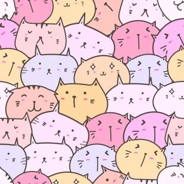 Cute cat seamless pattern background. Vector illustration. Stock Illustration