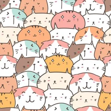Cute cat seamless pattern background. Vector illustration. Stock Illustration
