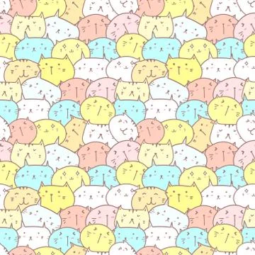 Cute cat seamless pattern background. Vector illustration. Stock Illustration
