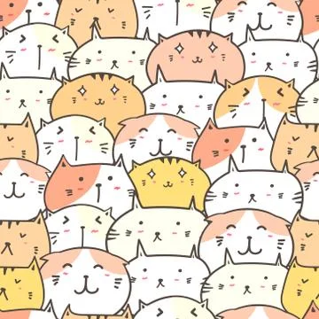 Cute cat seamless pattern background. Vector illustration. Stock Illustration