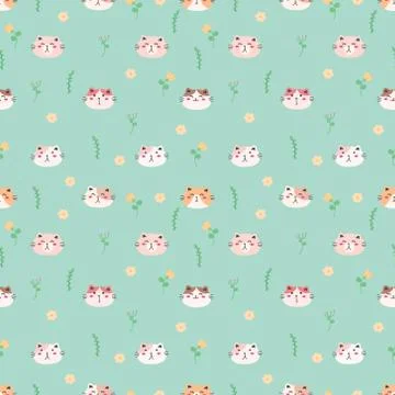 Cute cat seamless pattern background. Vector illustration. 库存插图
