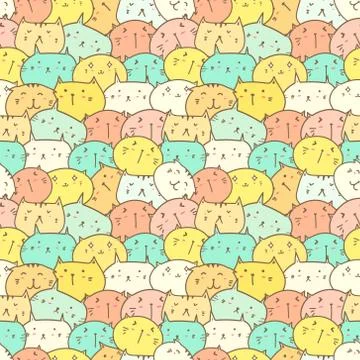 Cute cat seamless pattern background. Vector illustration. Stock Illustration