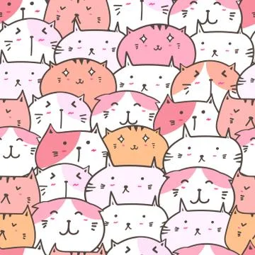 Cute cat seamless pattern background. Vector illustration. Stock Illustration