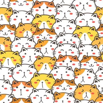 Cute cat seamless pattern background. Vector illustration. Stock Illustration