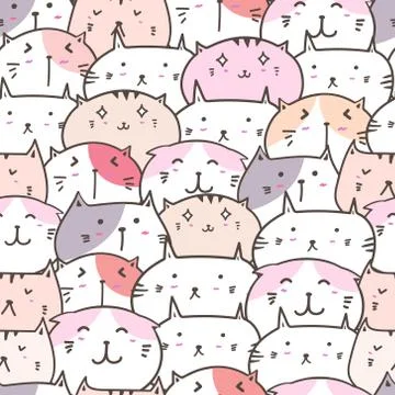 Cute cat seamless pattern background. Vector illustration. Stock Illustration