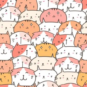Cute cat seamless pattern background. Vector illustration. Stock Illustration