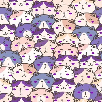 Cute cat seamless pattern background. Vector illustration. Stock Illustration