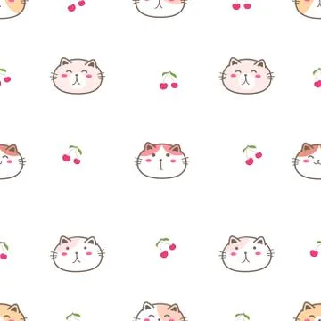 Cute cat seamless pattern background. Vector illustration. Stock Illustration