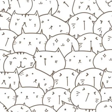 Cute cat seamless pattern background. Vector illustration. Stock Illustration