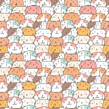 Cute cat seamless pattern background. Vector illustration. Stock Illustration