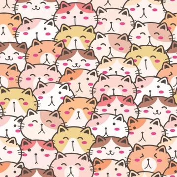 Cute cat seamless pattern background. Vector illustration. Stock Illustration