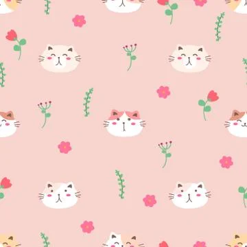 Cute cat seamless pattern background. Vector illustration. Illustrazione stock