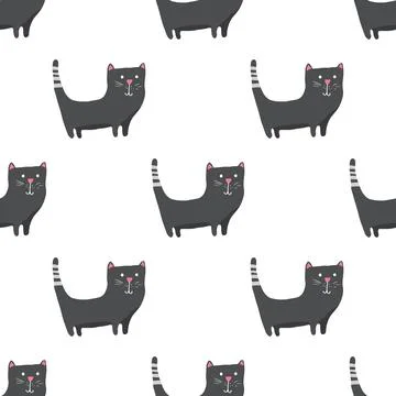 Cute cat seamless pattern. Cartoon cats background design, vector illustratio Stockillustratie