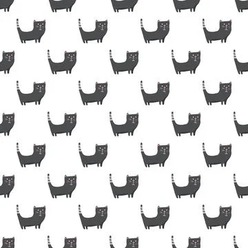 Cute cat seamless pattern. Cartoon cats background design, vector illustratio Illustrazione stock
