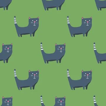 Cute cat seamless pattern. Cartoon cats background design, vector illustratio 库存插图