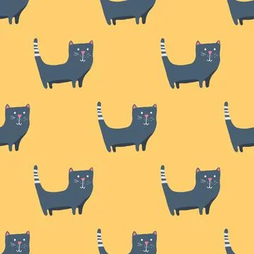 Cute cat seamless pattern. Cartoon cats background design, vector illustratio Stock Illustration