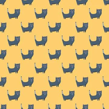 Cute cat seamless pattern. Cartoon cats background design, vector illustratio Stockillustratie