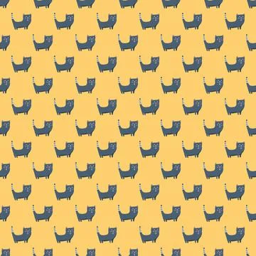 Cute cat seamless pattern. Cartoon cats background design, vector illustratio Illustrazione stock