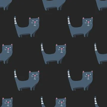 Cute cat seamless pattern. Cartoon cats background design, vector illustratio Illustrazione stock