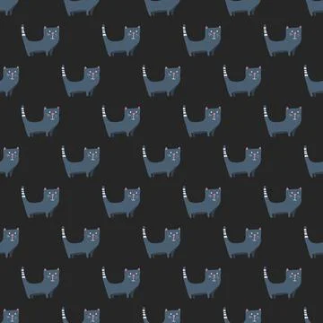 Cute cat seamless pattern. Cartoon cats background design, vector illustratio Stockillustratie