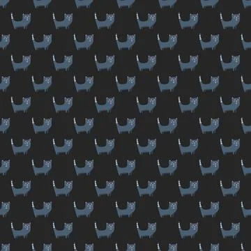 Cute cat seamless pattern. Cartoon cats background design, vector illustratio Stock Illustration