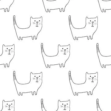 Cute cat seamless pattern. Cartoon cats background design, vector illustratio イラスト素材