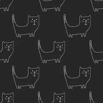Cute cat seamless pattern. Cartoon cats background design, vector illustratio Stock Illustration