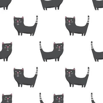 Cute cat seamless pattern. Cartoon cats background design, vector illustratio Illustrazione stock