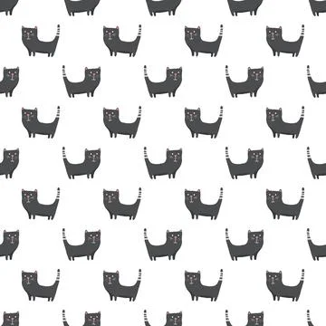 Cute cat seamless pattern. Cartoon cats background design, vector illustratio Illustrazione stock