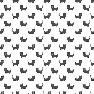 Cute cat seamless pattern. Cartoon cats background design, vector illustratio Illustrazione stock
