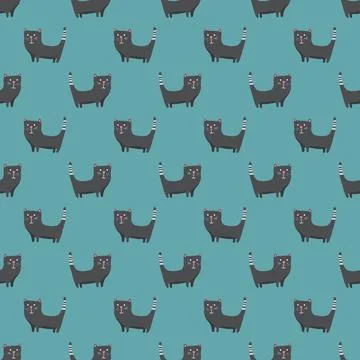 Cute cat seamless pattern. Cartoon cats background design, vector illustratio Stock Illustration