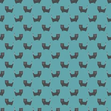 Cute cat seamless pattern. Cartoon cats background design, vector illustratio Illustrazione stock