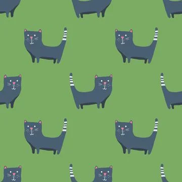 Cute cat seamless pattern. Cartoon cats background design, vector illustratio Stockillustratie