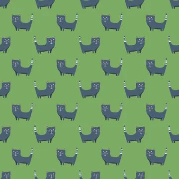 Cute cat seamless pattern. Cartoon cats background design, vector illustratio Illustrazione stock