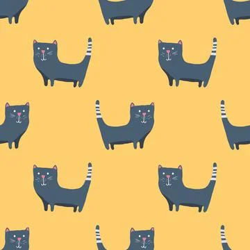 Cute cat seamless pattern. Cartoon cats background design, vector illustratio Illustrazione stock