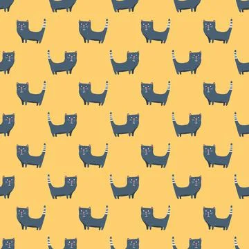 Cute cat seamless pattern. Cartoon cats background design, vector illustratio Stockillustratie