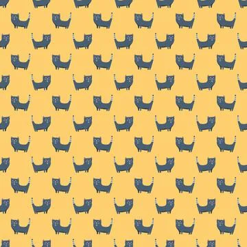 Cute cat seamless pattern. Cartoon cats background design, vector illustratio Stock Illustration