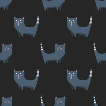 Cute cat seamless pattern. Cartoon cats background design, vector illustratio Stock Illustration