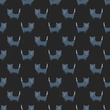 Cute cat seamless pattern. Cartoon cats background design, vector illustratio Stock Illustration