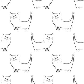 Cute cat seamless pattern. Cartoon cats background design, vector illustratio Stock Illustration