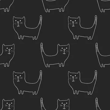 Cute cat seamless pattern. Cartoon cats background design, vector illustratio 库存插图