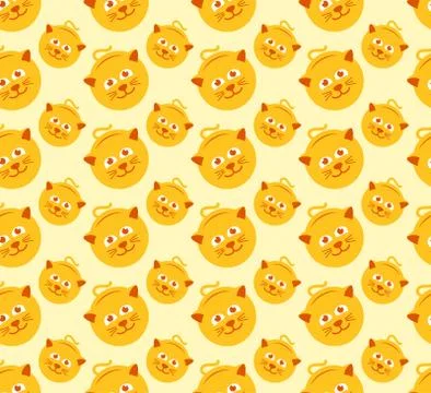Cute Cat Seamless Pattern Vector Graphic Stock Illustration