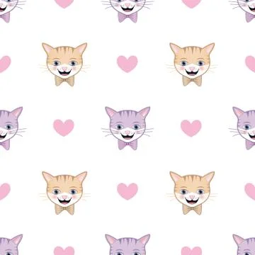 Cute Cat Seamless Pattern Vector Stock Illustration