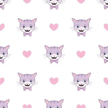 Cute Cat Seamless Pattern Vector Stock Illustration