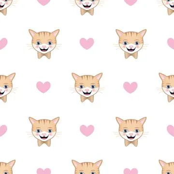 Cute Cat Seamless Pattern Vector Stock Illustration